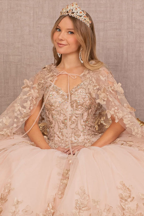 3D Butterfly Cape Ball Gown by Elizabeth K GL3104 - Quinceanera Dresses