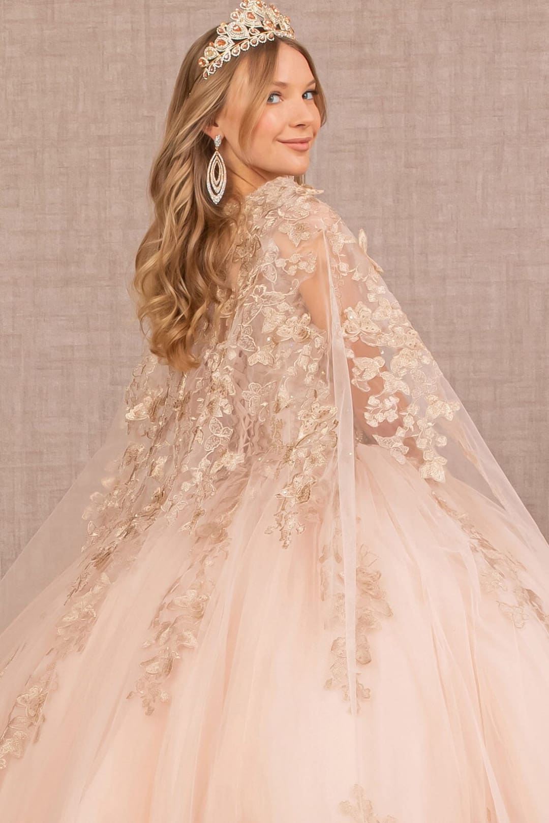 3D Butterfly Cape Ball Gown by Elizabeth K GL3104 - Quinceanera Dresses