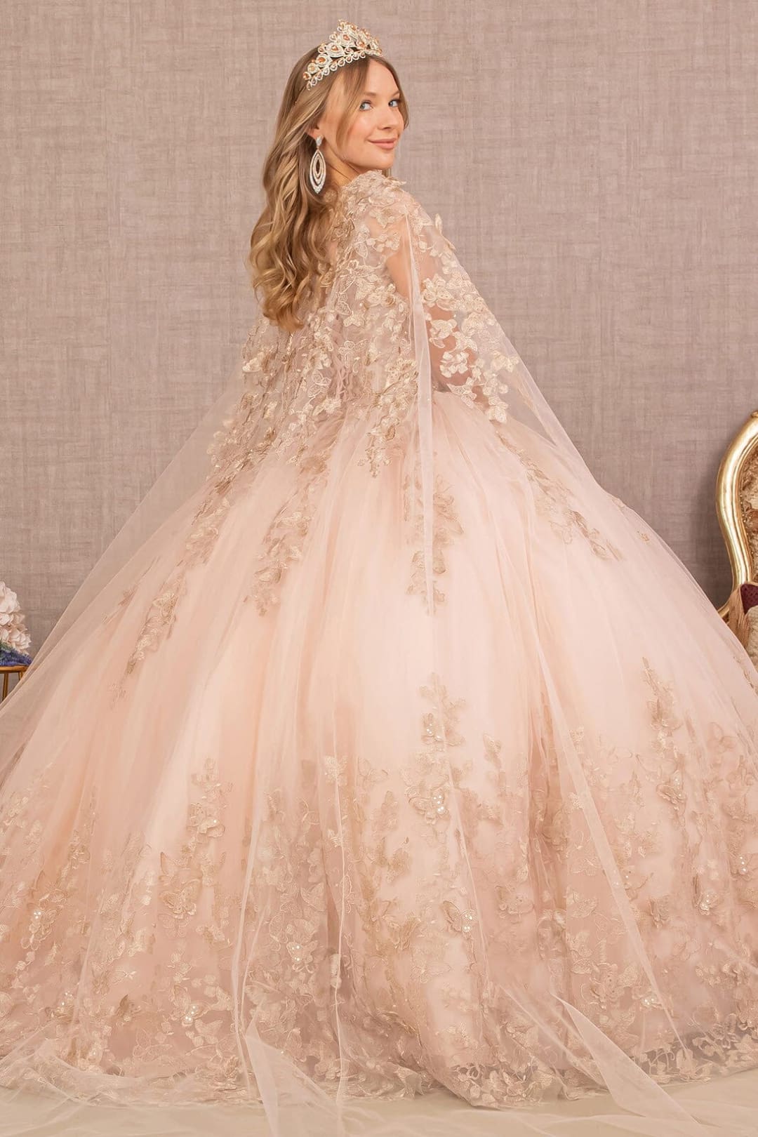 3D Butterfly Cape Ball Gown by Elizabeth K GL3104 - Quinceanera Dresses