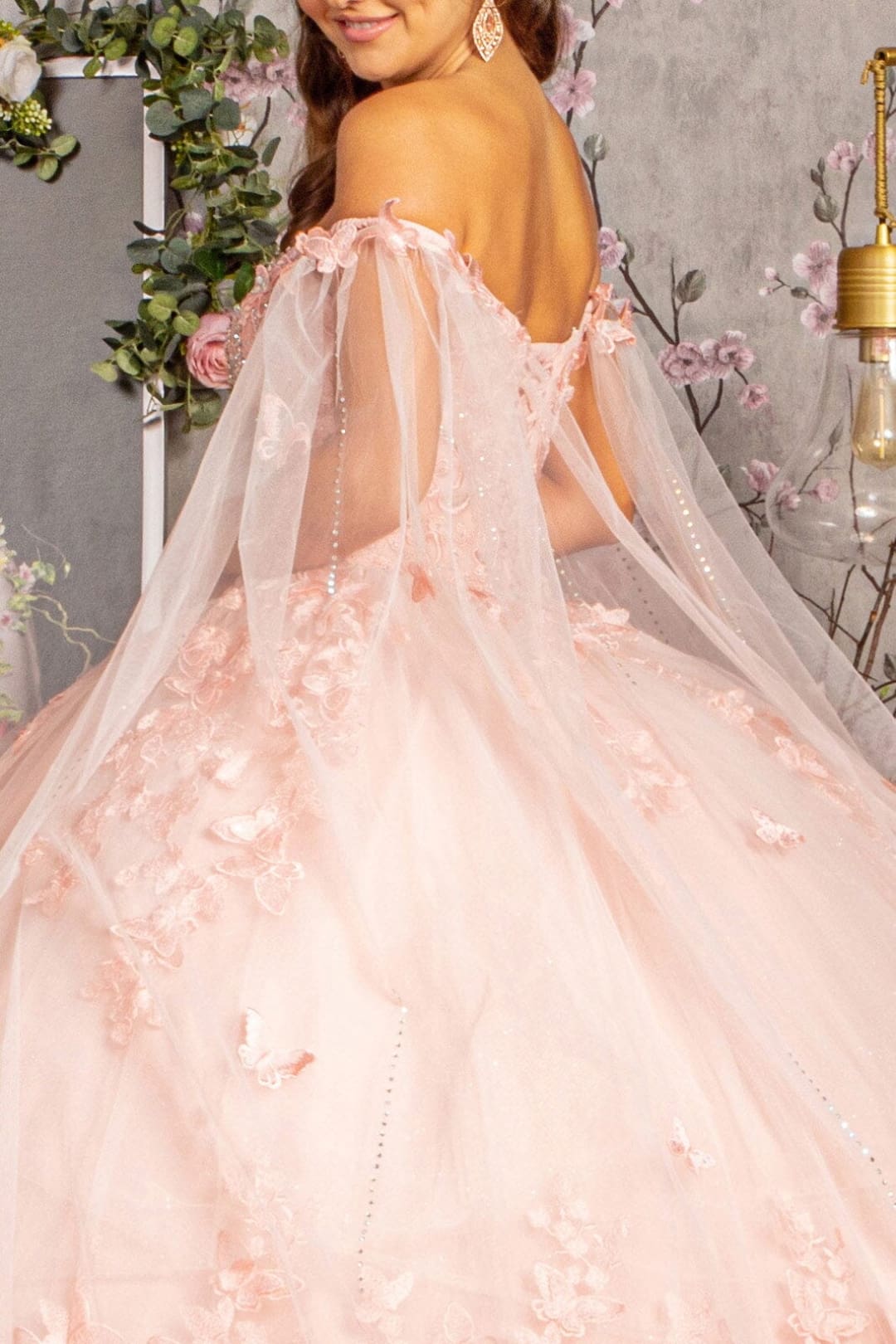 3D Butterfly Cape Sleeve Ball Gown by Elizabeth K GL3110 - Quinceanera Dresses