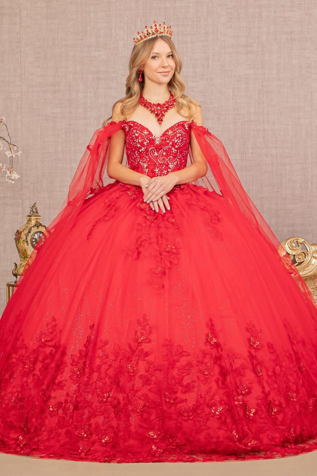 3D Butterfly Cape Sleeve Ball Gown by Elizabeth K GL3110 - Quinceanera Dresses