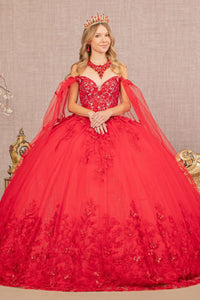 3D Butterfly Cape Sleeve Ball Gown by Elizabeth K GL3110 - Quinceanera Dresses