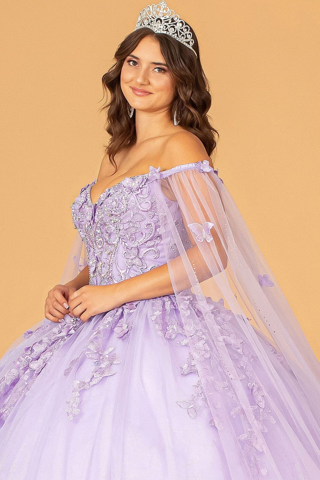 3D Butterfly Cape Sleeve Ball Gown by Elizabeth K GL3110 - Quinceanera Dresses