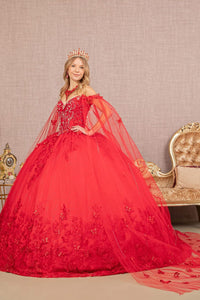 3D Butterfly Cape Sleeve Ball Gown by Elizabeth K GL3110 - Quinceanera Dresses