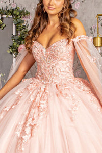 3D Butterfly Cape Sleeve Ball Gown by Elizabeth K GL3110 - Quinceanera Dresses