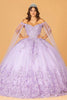 3D Butterfly Cape Sleeve Ball Gown by Elizabeth K GL3110 - XS / Lilac - Quinceanera Dresses