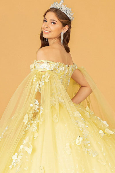 3D Butterfly Cape Sleeve Ball Gown by Elizabeth K GL3111 - Quinceanera Dresses