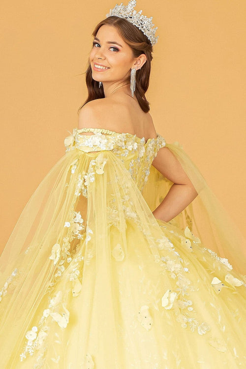 3D Butterfly Cape Sleeve Ball Gown by Elizabeth K GL3111 - Quinceanera Dresses