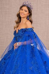 3D Butterfly Cape Sleeve Ball Gown by Elizabeth K GL3111 - Quinceanera Dresses