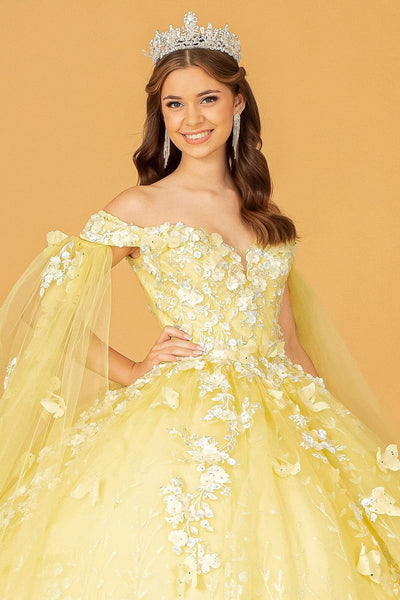 3D Butterfly Cape Sleeve Ball Gown by Elizabeth K GL3111 - Quinceanera Dresses