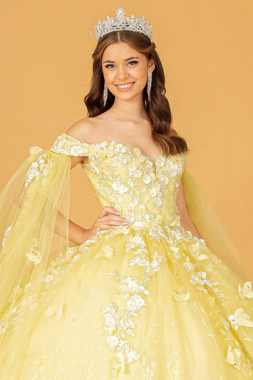 3D Butterfly Cape Sleeve Ball Gown by Elizabeth K GL3111 - Quinceanera Dresses