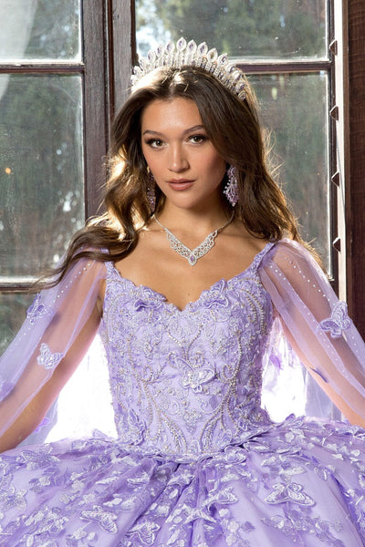 3D Butterfly Cape Sleeve Ball Gown by Bella Princess PQ1001
