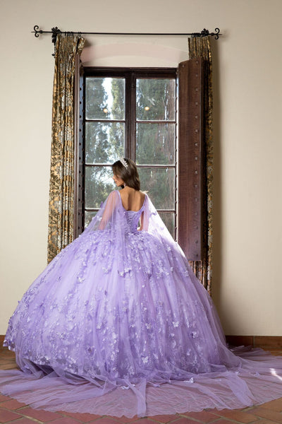 3D Butterfly Cape Sleeve Ball Gown by Bella Princess PQ1001
