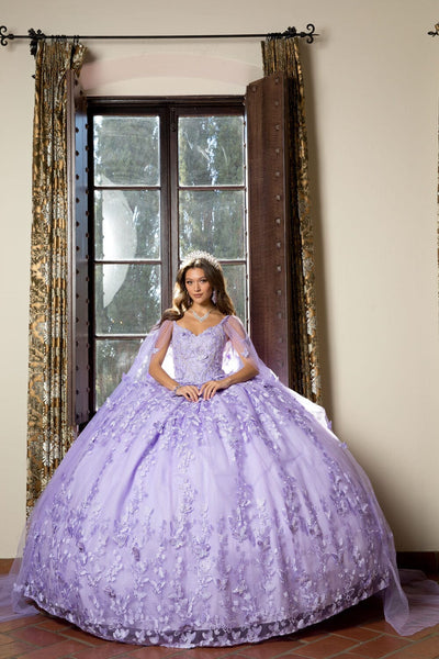 3D Butterfly Cape Sleeve Ball Gown by Bella Princess PQ1001