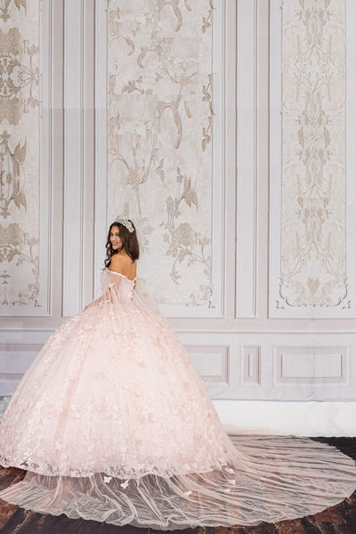 3D Butterfly Cape Sleeve Ball Gown by Bella Princess PQ1001