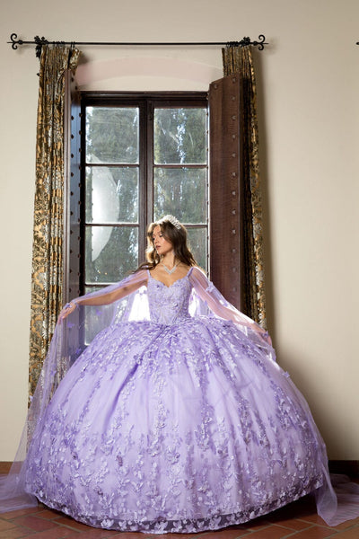 3D Butterfly Cape Sleeve Ball Gown by Bella Princess PQ1001