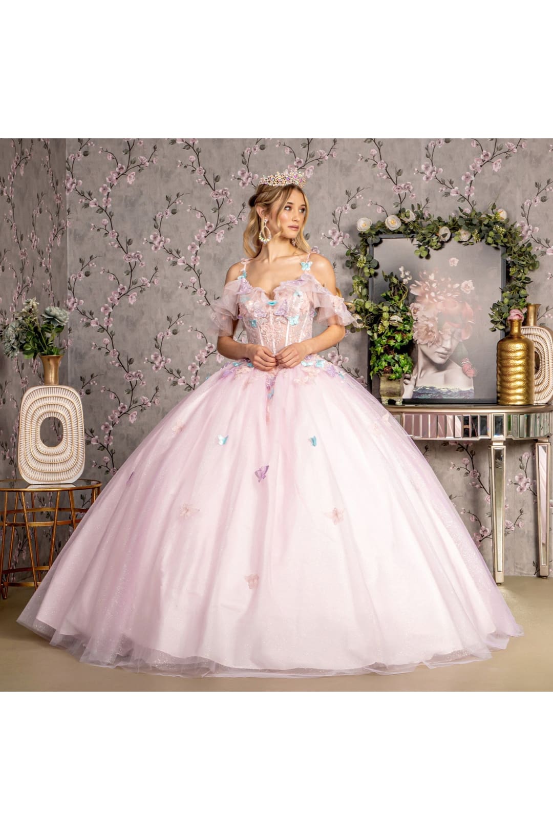 3D Butterfly Cold Shoulder Ball Gown by GLS Gloria GL3483 - Quinceanera Dresses