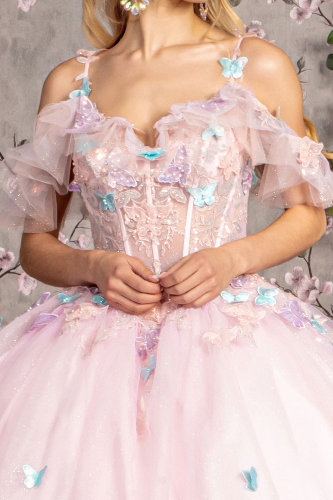 3D Butterfly Cold Shoulder Ball Gown by GLS Gloria GL3483 - Quinceanera Dresses