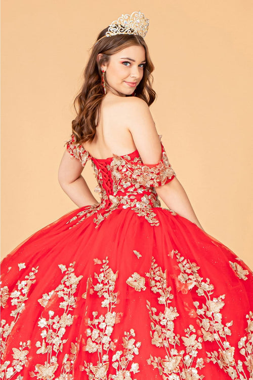 3D Butterfly Off Shoulder Ball Gown by Elizabeth K GL3077 - Quinceanera Dresses