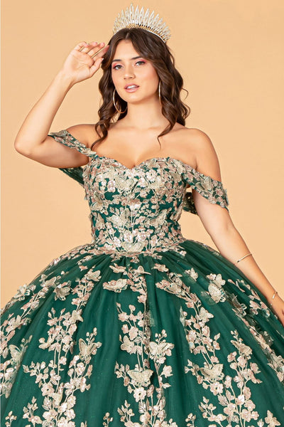 3D Butterfly Off Shoulder Ball Gown by Elizabeth K GL3077 - Quinceanera Dresses