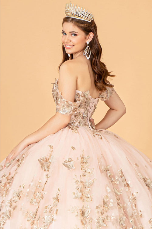 3D Butterfly Off Shoulder Ball Gown by Elizabeth K GL3077 - Quinceanera Dresses