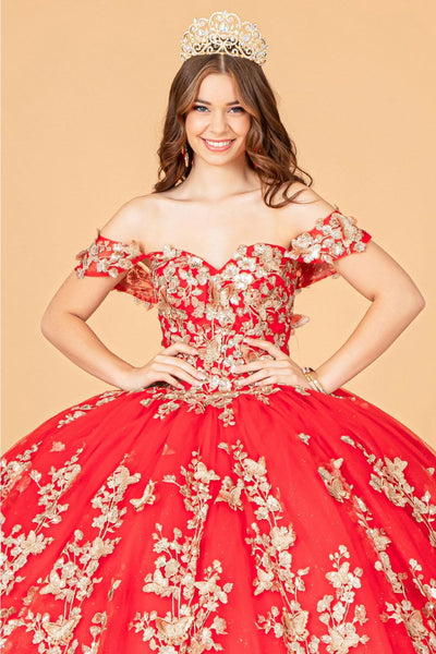 3D Butterfly Off Shoulder Ball Gown by Elizabeth K GL3077 - Quinceanera Dresses
