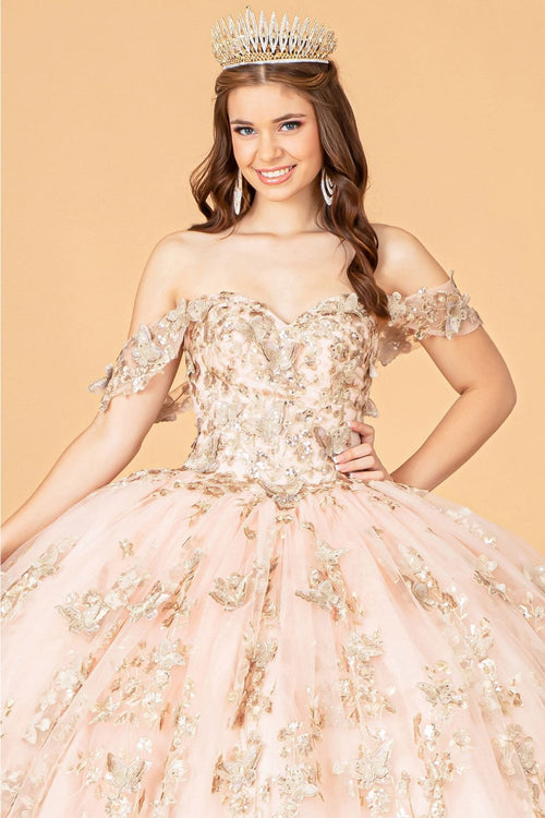 3D Butterfly Off Shoulder Ball Gown by Elizabeth K GL3077 - Quinceanera Dresses