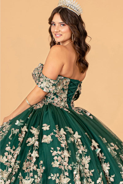 3D Butterfly Off Shoulder Ball Gown by Elizabeth K GL3077 - Quinceanera Dresses