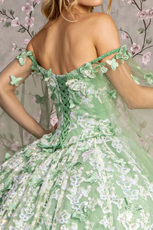 3D Butterfly Off Shoulder Ball Gown by GLS Gloria GL3451 - Quinceanera Dresses