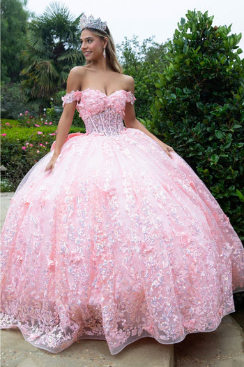 3D Butterfly Off Shoulder Ball Gown by GLS Gloria GL3526 - XS / Blush - Quinceanera Dresses