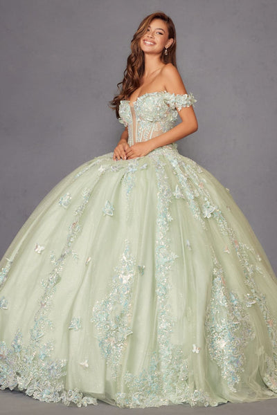 3D Butterfly Off Shoulder Ball Gown by Juliet JT1485J - Quinceanera Dresses