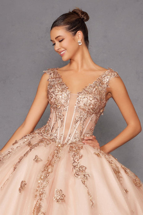 3D Butterfly Off Shoulder Ball Gown by Juliet JT1485J - Quinceanera Dresses