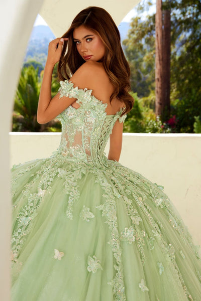 3D Butterfly Off Shoulder Ball Gown by Juliet JT1485J - Quinceanera Dresses