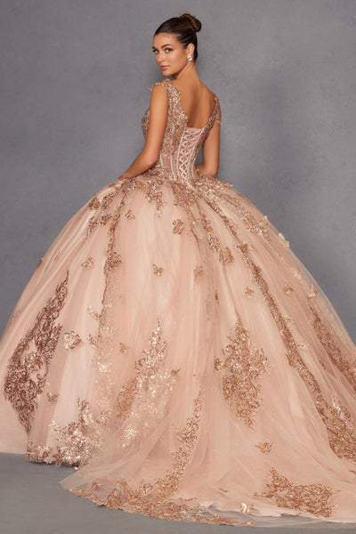 3D Butterfly Off Shoulder Ball Gown by Juliet JT1485J - Quinceanera Dresses
