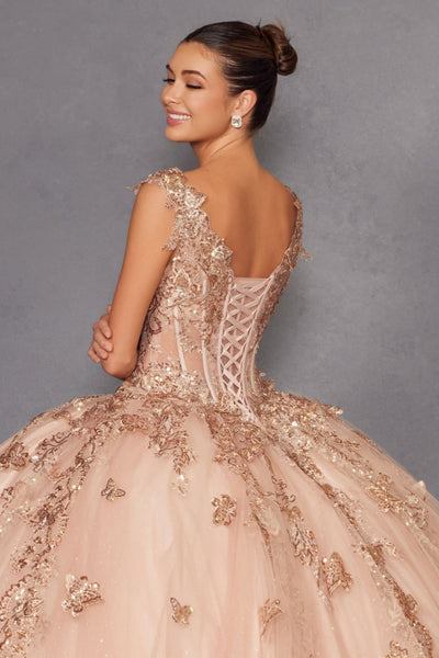 3D Butterfly Off Shoulder Ball Gown by Juliet JT1485J - Quinceanera Dresses