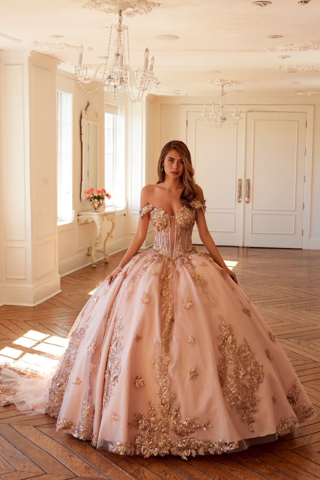 3D Butterfly Off Shoulder Ball Gown by Juliet JT1485J 3D Butterfly Off Shoulder Ball Gown by Juliet JT1485J