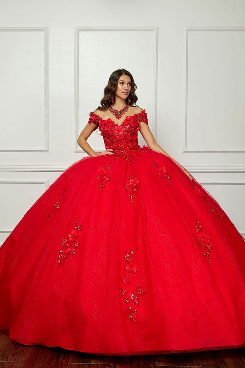 3D Butterfly Off Shoulder Ball Gown by Bella Princess PQ1028
