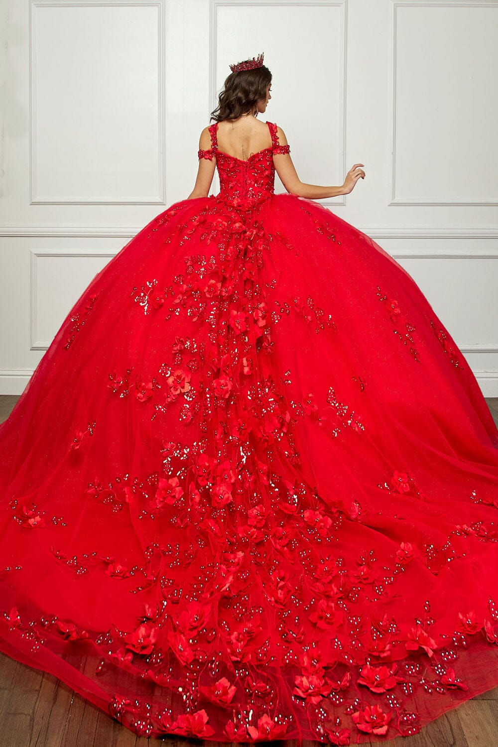 3D Butterfly Off Shoulder Ball Gown by Bella Princess PQ1028