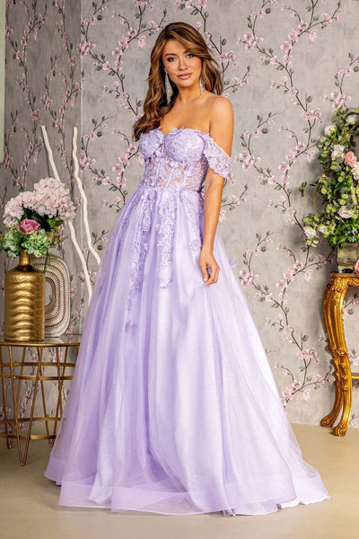 3D Butterfly Off Shoulder Corset Gown by GLS Gloria GL3296 - XS / Lilac - Long Formal Dresses