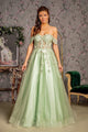 3D Butterfly Off Shoulder Corset Gown by GLS Gloria GL3296 - XS / Sage - Long Formal Dresses