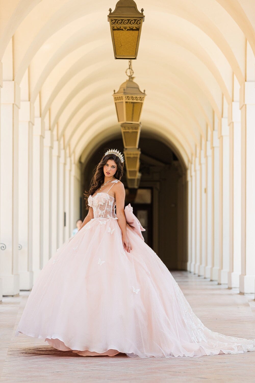 3D Butterfly Sheer Corset Ball Gown by Bella Princess PQ1032