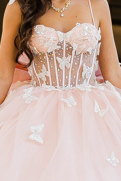 3D Butterfly Sheer Corset Ball Gown by Bella Princess PQ1032