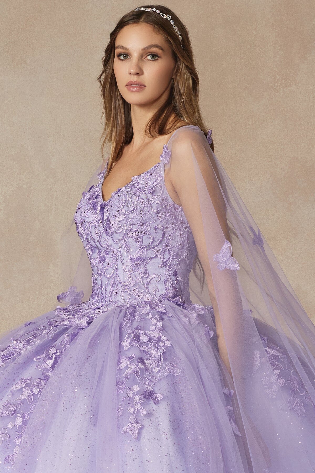 Juliet 1442 3D Butterfly Appliqué Glitter Tulle Sleeveless Quinceanera Dress