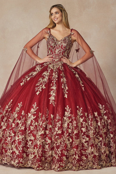 Juliet 1442 3D Butterfly Appliqué Glitter Tulle Sleeveless Quinceanera Dress