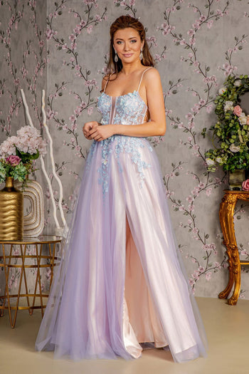 3D Butterfly Sleeveless Two-Tone Gown by GLS Gloria GL3252 - XS / Smoky Blue/Peach - Long Formal Dresses