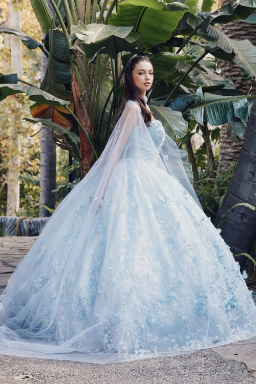Juliet 1449J 3D Butterfly Applique Glitter Tulle Strapless Quinceanera Dress