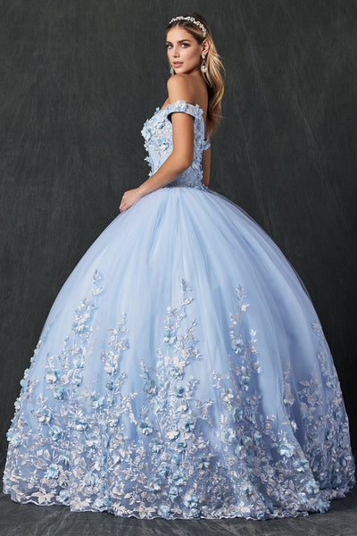 Juliet 1434 3D Floral Applique Off Shoulder Lace-Up Corset Quinceanera Dress