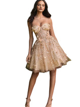 3D Floral Applique Short Sheer Bustier Dress 2025 Elegant Cocktail Gown