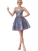 3D Floral Applique Short Sheer Bustier Dress 2025 Elegant Cocktail Gown