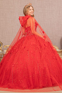 3D Floral Cape Ball Gown by Elizabeth K GL1939 - Quinceanera Dresses